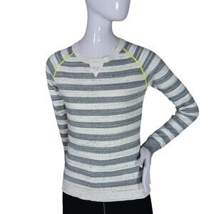 Kersh Knit Sweater Top Size Small Gray Striped Crewneck Long Sleeve Neon Stitch